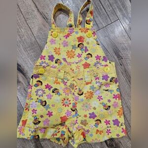 Vintage Nick Jr Dora The Explorer Shortalls Overalls Floral Yellow 12m